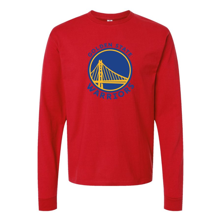 Men's Golden State Warriors logo Blue Long sleeves Cotton Blend T-Shirt - Red