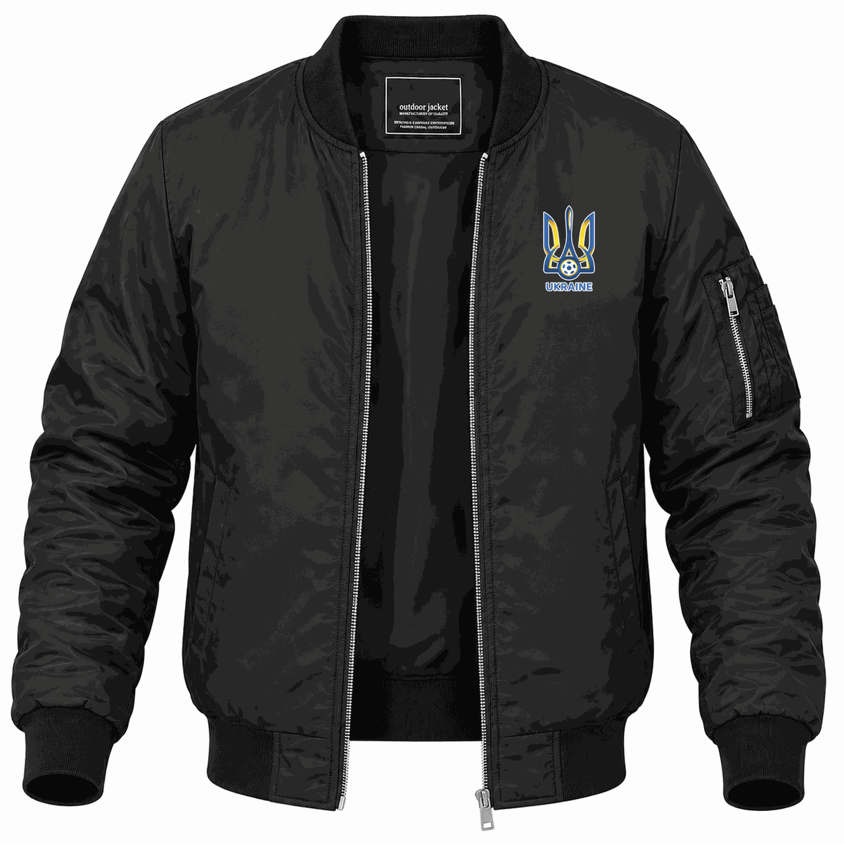 Men's Ukraine National Football Soccer Team Logo Lightweight Bomber Jacket - Black