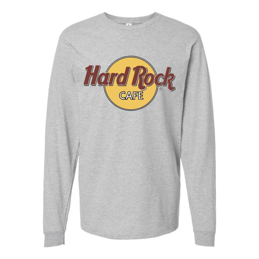 Men's Hard-Rock-Cafe-Logo-1536x864 Long sleeves Cotton Blend T-Shirt - Gray