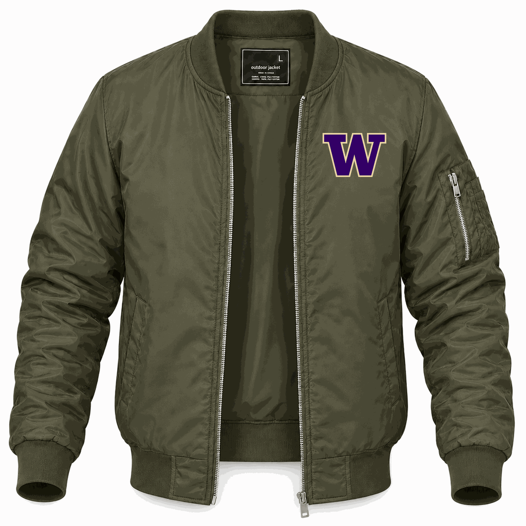 Men's Washington Huskies Logo Lightweight Bomber Jacket - Army Green