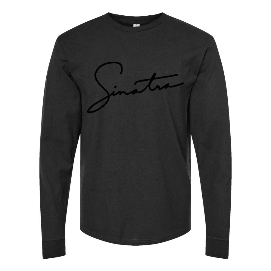 Men's Frank-Sinatra-Logo Long sleeves Cotton Blend T-Shirt - Black