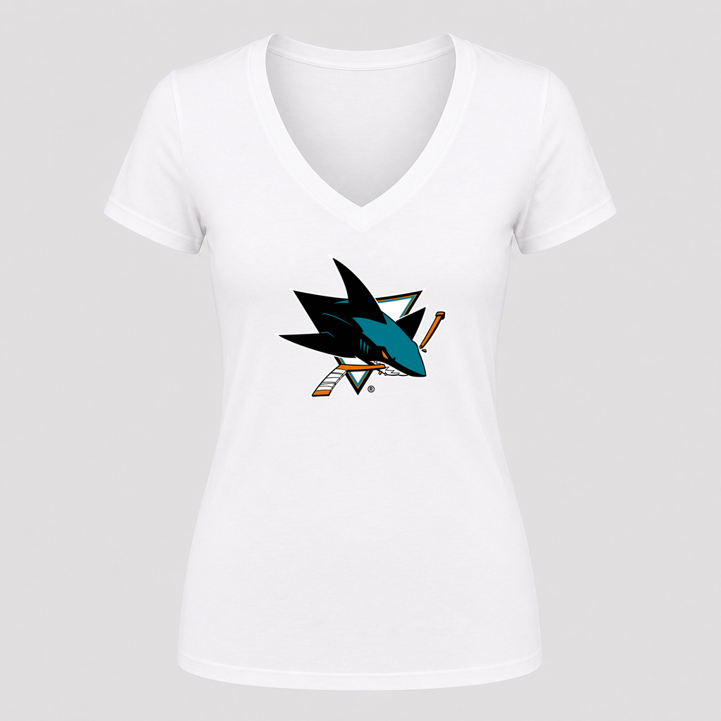 Women's San Jose Sharks V Neck T-Shirt in white