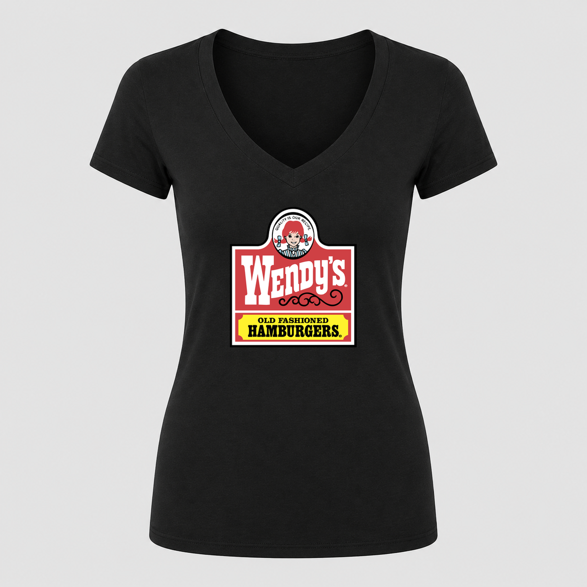 Women's Wendy's V Neck T-Shirt in black
