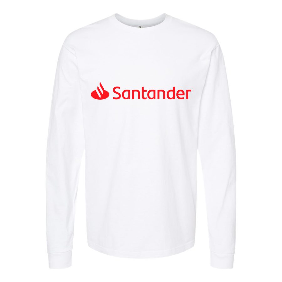 Men's Santander-Logo-1536x864 Long sleeves Cotton Blend T-Shirt - White