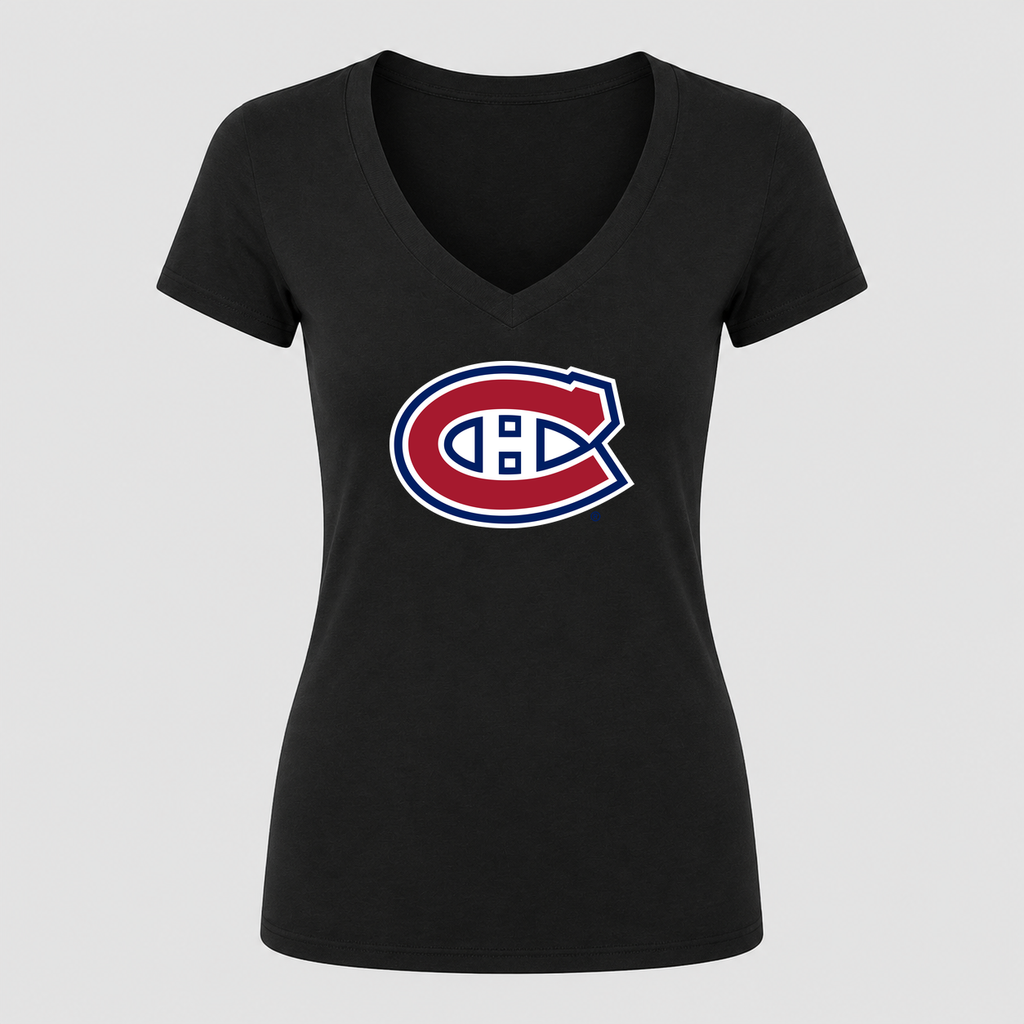 Women's Montreal Canadiens V Neck T-Shirt in black