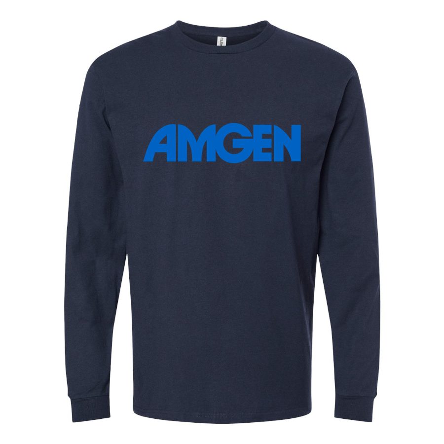 Men's Amgen-Logo-500x281-min Long sleeves Cotton Blend T-Shirt - Navy