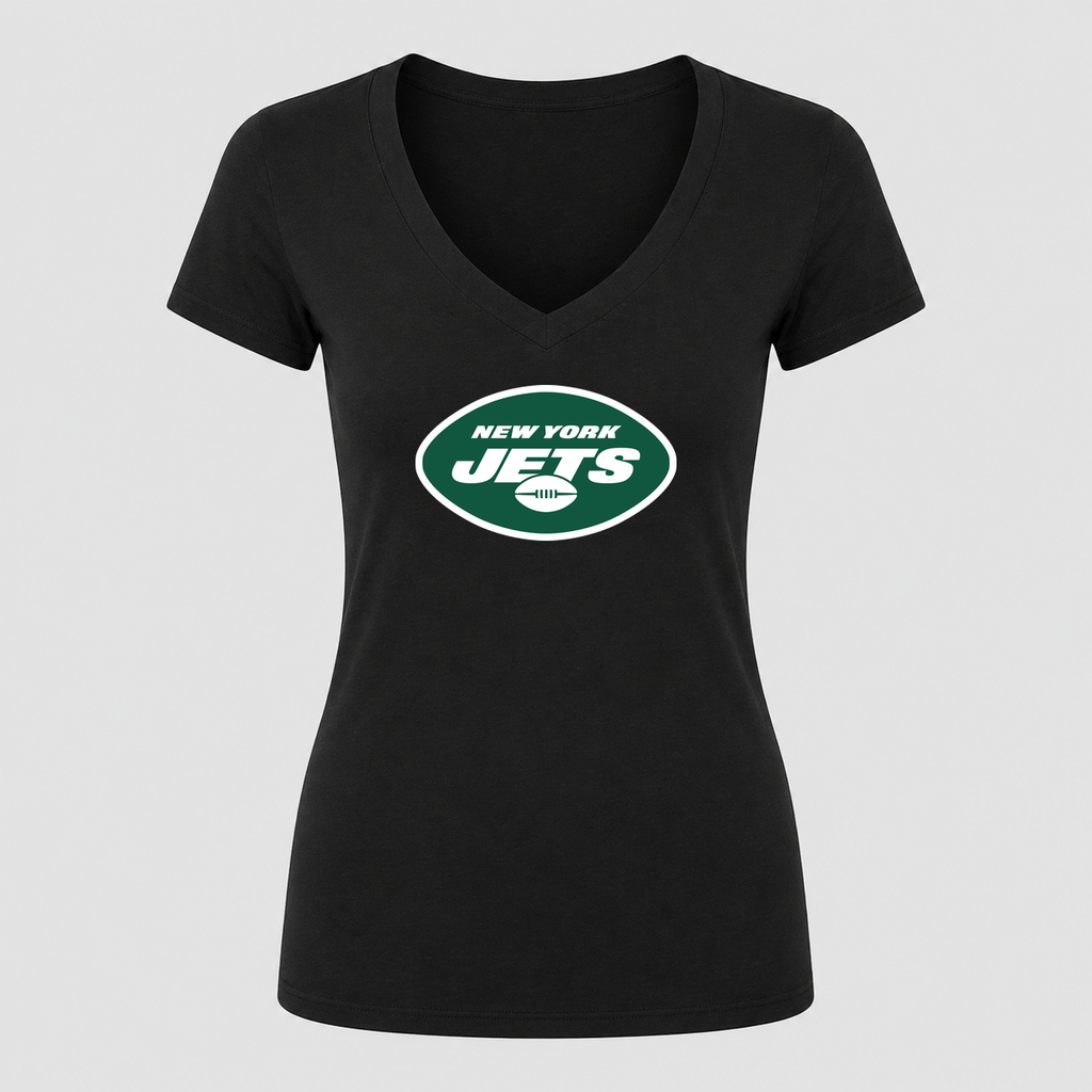 Women's New York Jets V Neck T-Shirt in black