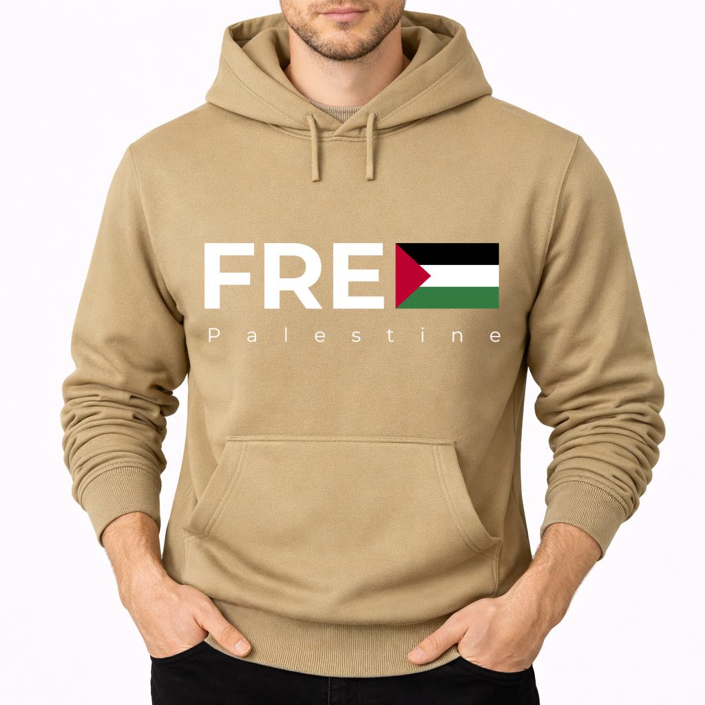 Men's Palestine White Pullover Hoodie - Tan