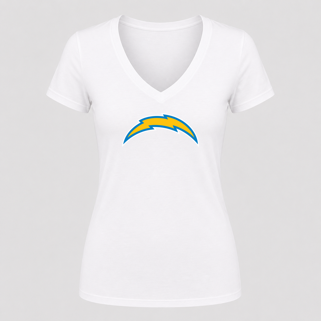 Women's Los Angeles Chargers V Neck T-Shirt in white