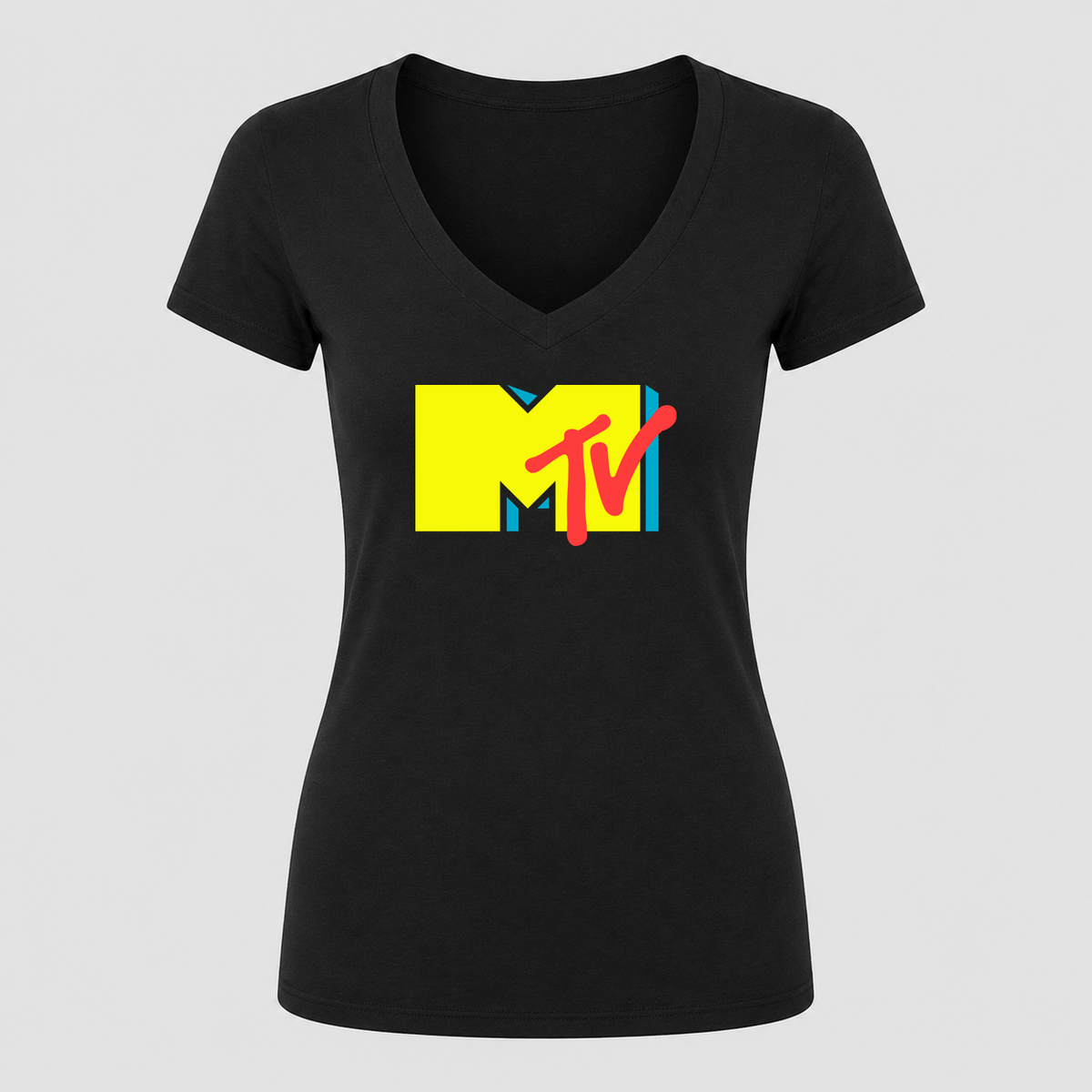 Women's MTV V Neck T-Shirt in black