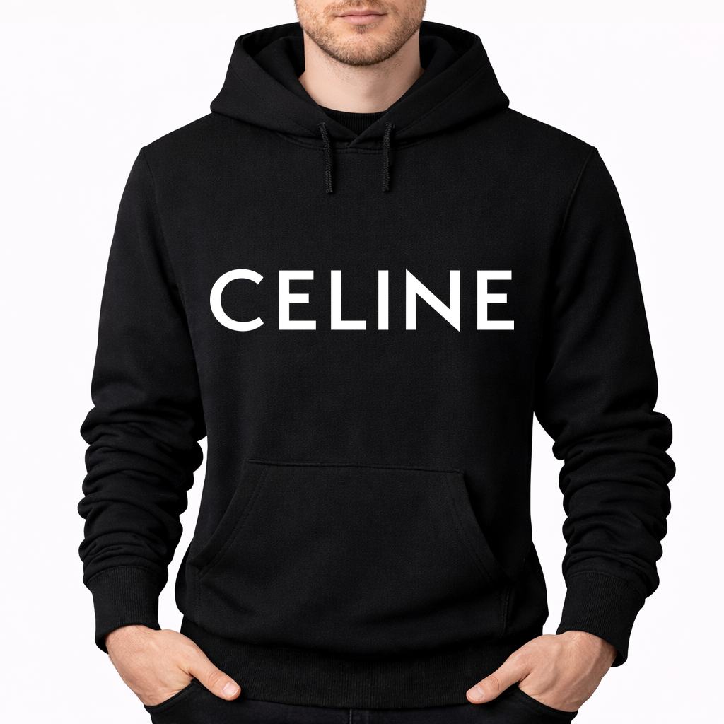 Men's Celine White Pullover Hoodie - Black