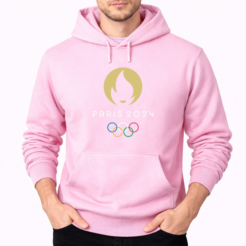 Men's Olympics 2024 Paris White Pullover Hoodie - Pink