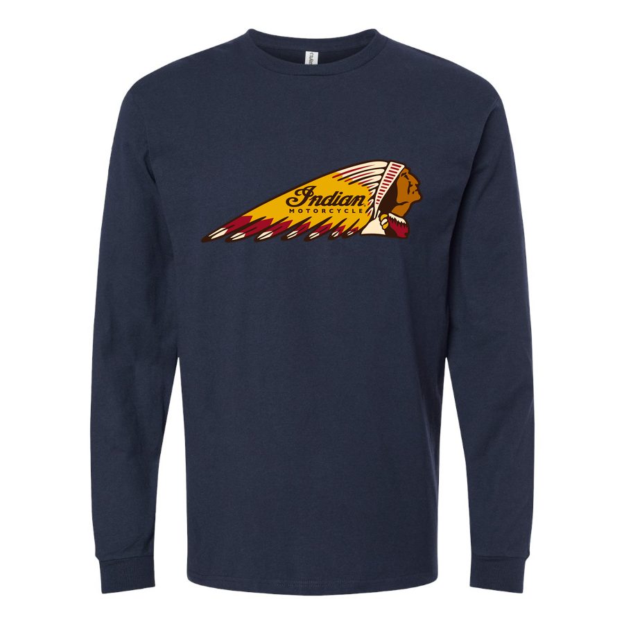 Men's Indian-Motorcycle-Logo Long sleeves Cotton Blend T-Shirt - Navy
