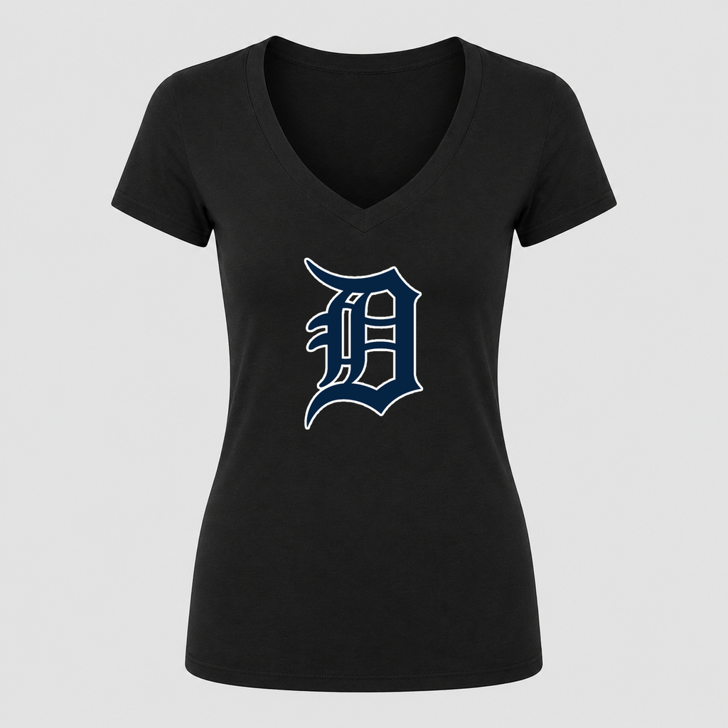 Women's Detroit Tigers V Neck T-Shirt in black