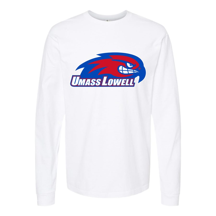Men's UMass Lowell River Hawks Logo Long sleeves Cotton Blend T-Shirt - White