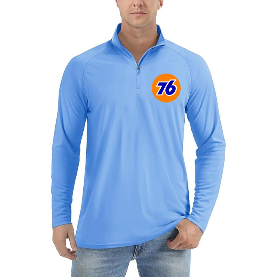 76 Logo quarter-zip athletic shirt in Light Blue