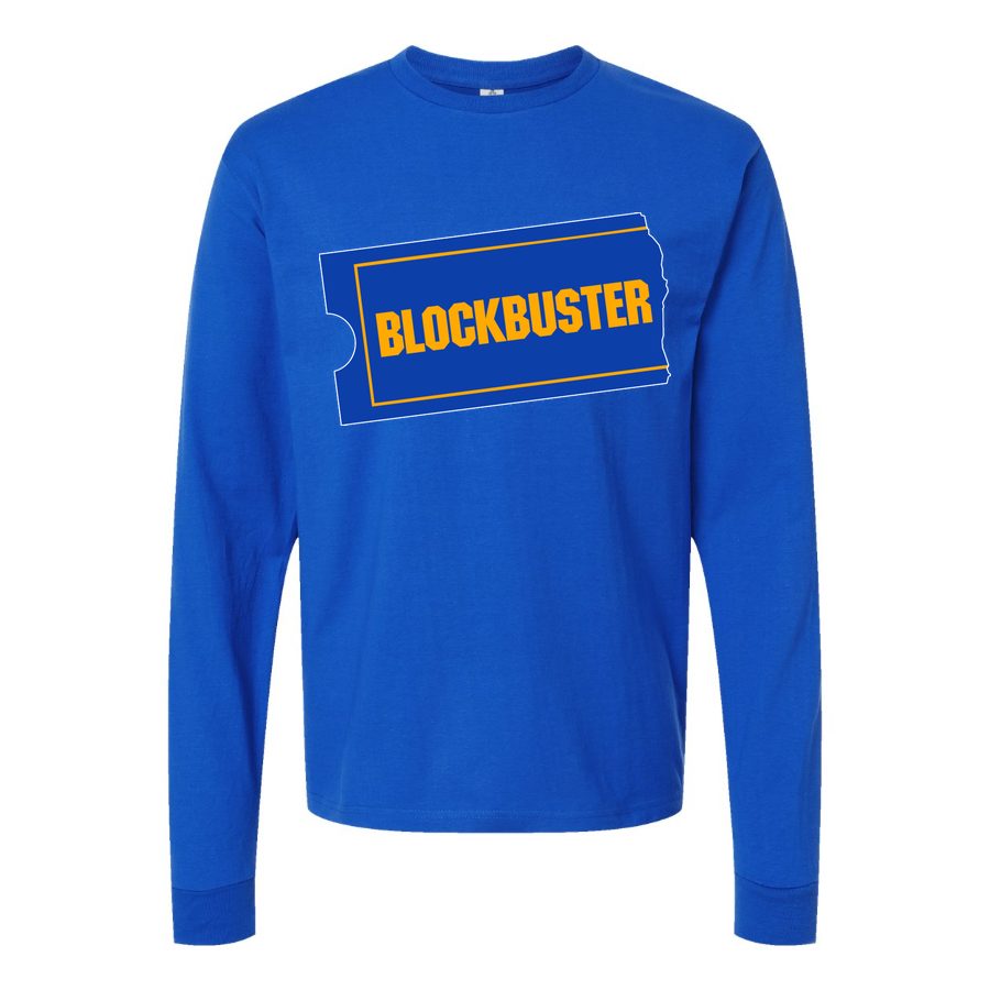 Men's Blockbuster-Logo-768x432 Long sleeves Cotton Blend T-Shirt - Blue