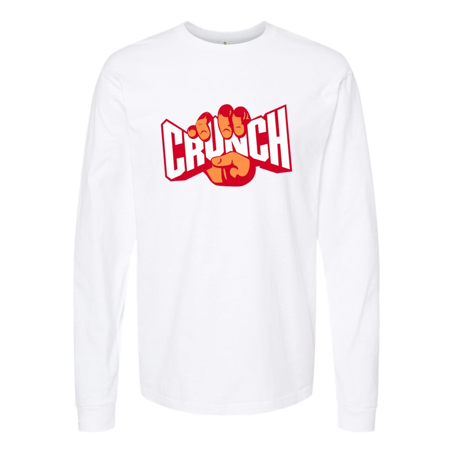 Men's Crunch-Fitness-Logo-1024x576 Long sleeves Cotton Blend T-Shirt - White