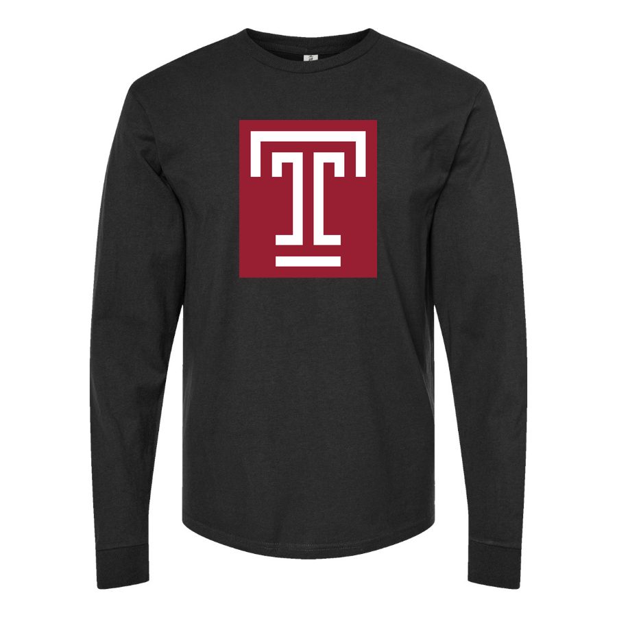 Men's Temple Owls Logo Long sleeves Cotton Blend T-Shirt - Black