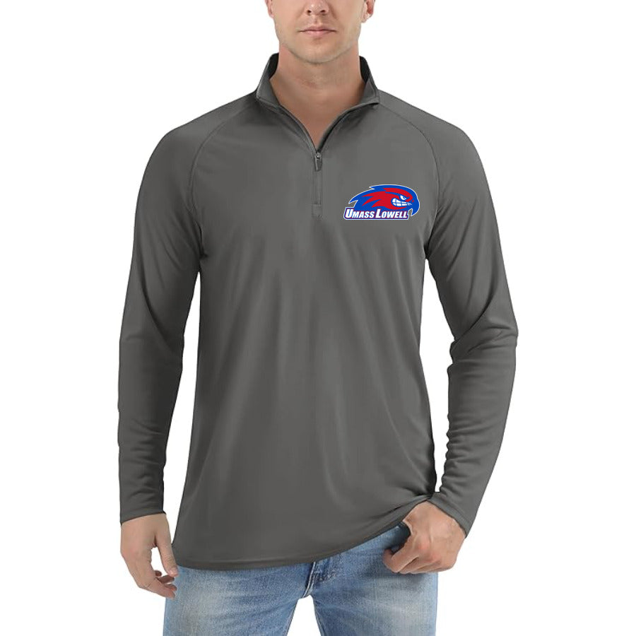 UMass Lowell River Hawks Logo quarter-zip athletic shirt in Dark Gray