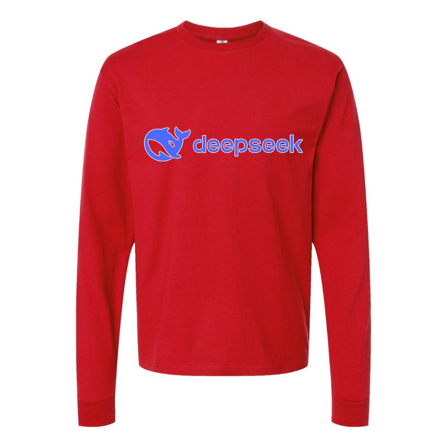 Men's DeepSeek-Logo Long sleeves Cotton Blend T-Shirt - Red