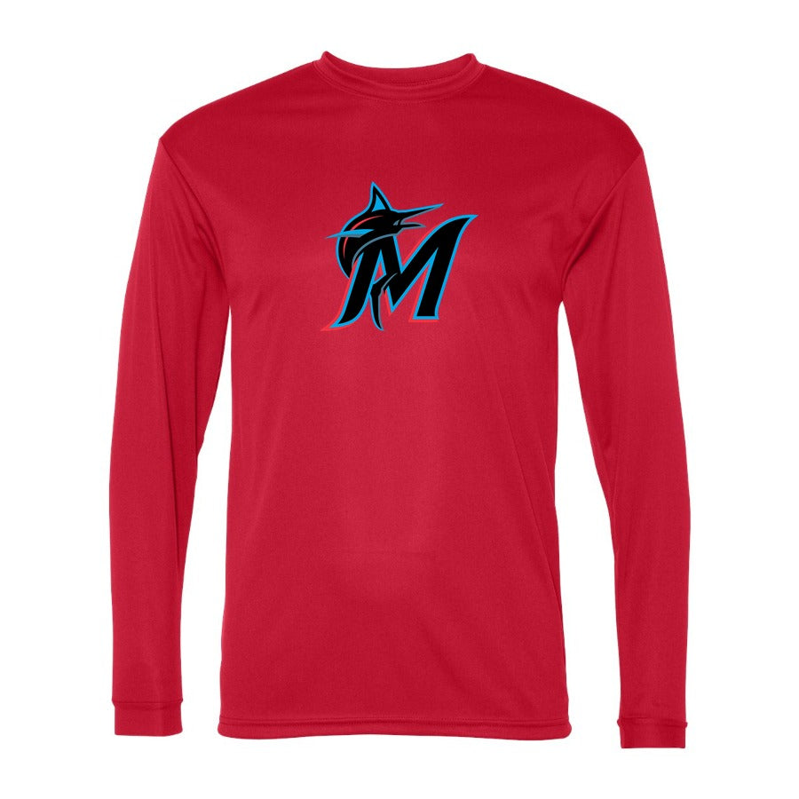 Men's Miami Marlins Polyester Long Sleeve T-Shirt - Red