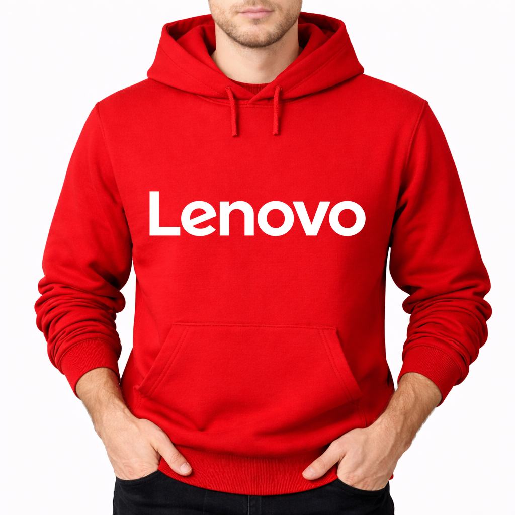 Men's Lenovo White Pullover Hoodie - Red