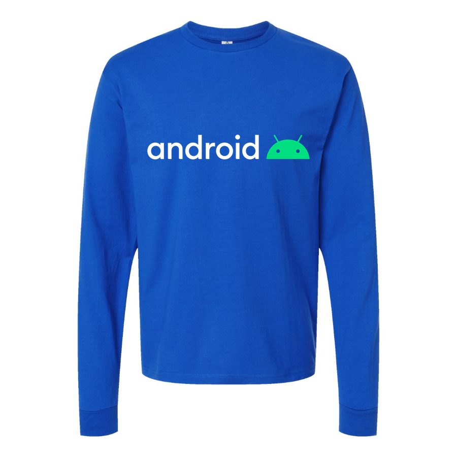 Men's Android-Logo White Long sleeves Cotton Blend T-Shirt - Blue