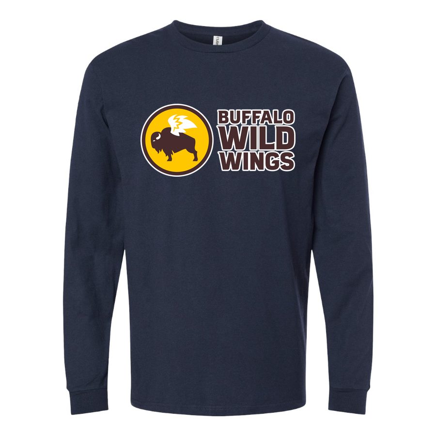 Men's Buffalo-Wild-Wings-Logo-1536x864 Long sleeves Cotton Blend T-Shirt - Navy