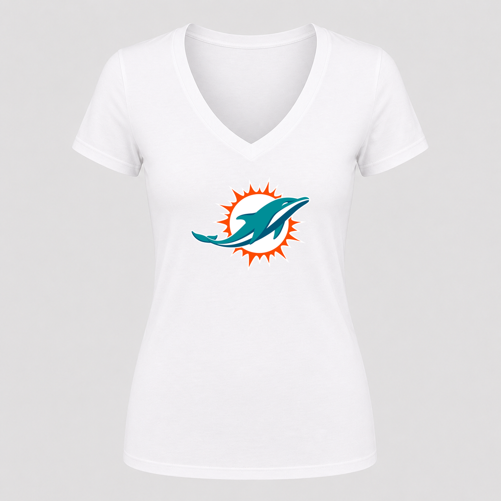 Women's Miami Dolphins V Neck T-Shirt in white