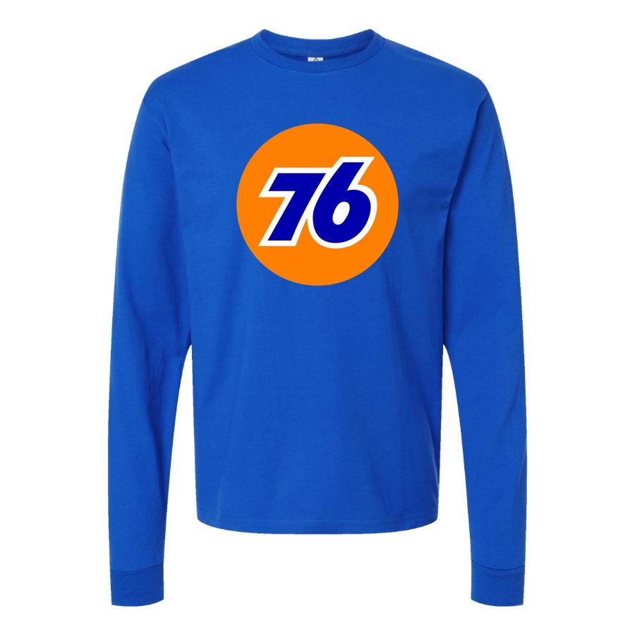 Men's 76-Logo-1536x864 Long sleeves Cotton Blend T-Shirt - Blue