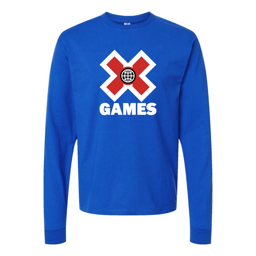 Men's X Games logo.white Long sleeves Cotton Blend T-Shirt - Blue