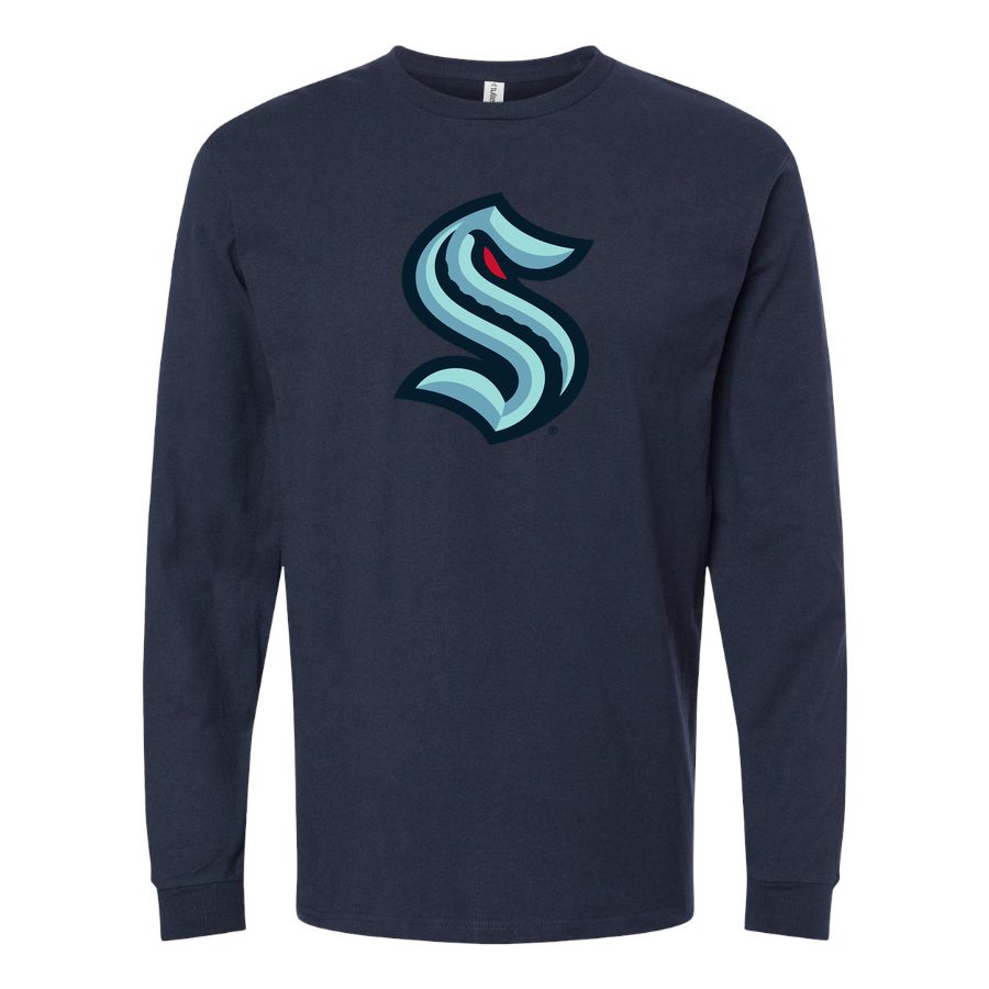 Men's Seattle Kraken Long sleeves Cotton Blend T-Shirt - Navy