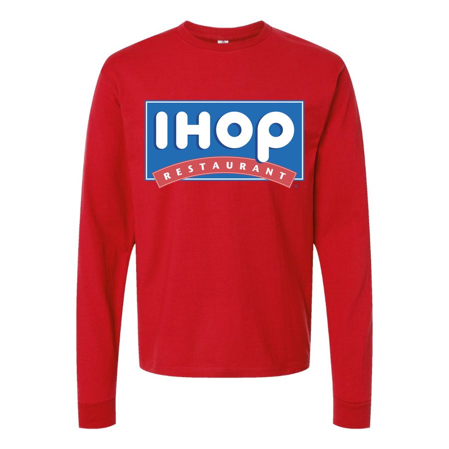 Men's ihop-logo-png-transparent Long sleeves Cotton Blend T-Shirt - Red