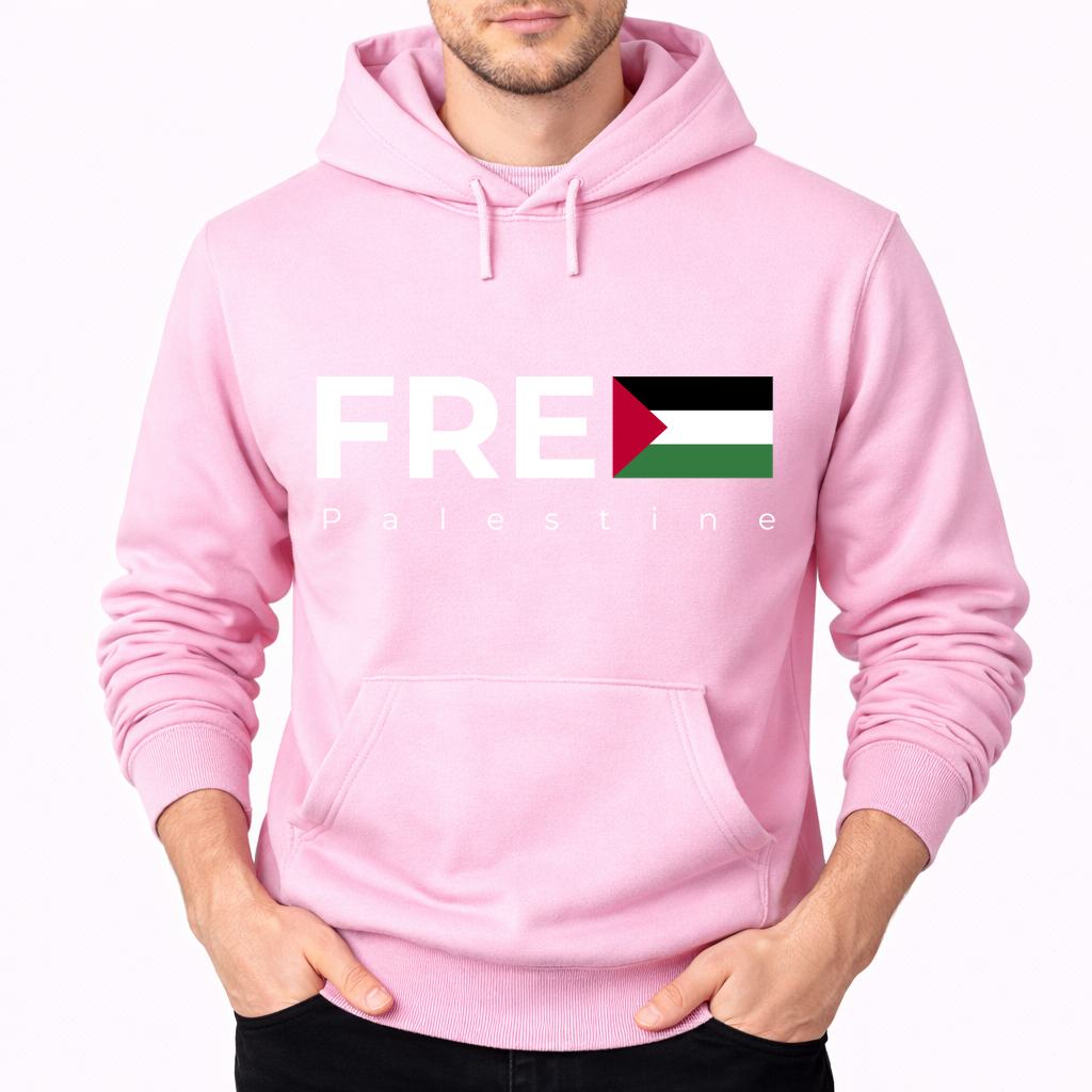 Men's Palestine White Pullover Hoodie - Pink