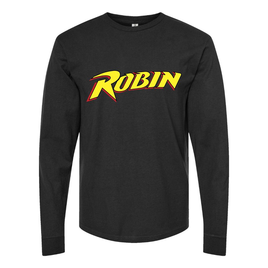 Men's robin-logo-png-transparent Long sleeves Cotton Blend T-Shirt - Black