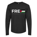 Men's Free Palestine white Long sleeves Cotton Blend T-Shirt - Black