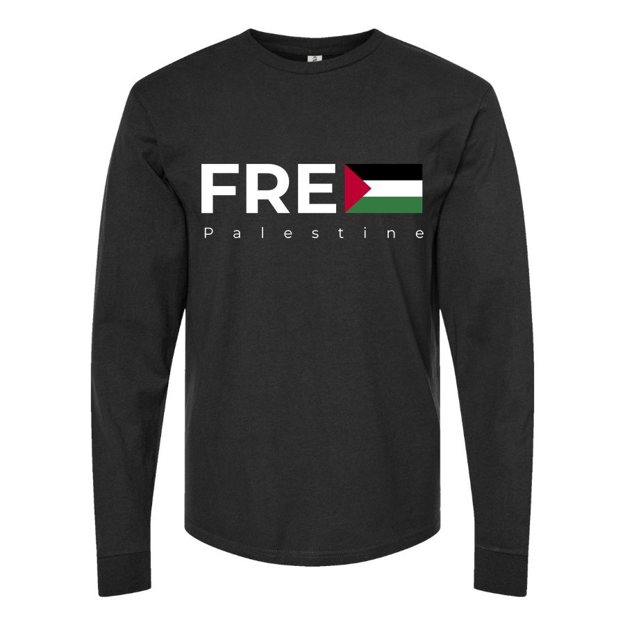 Men's Free Palestine white Long sleeves Cotton Blend T-Shirt - Black