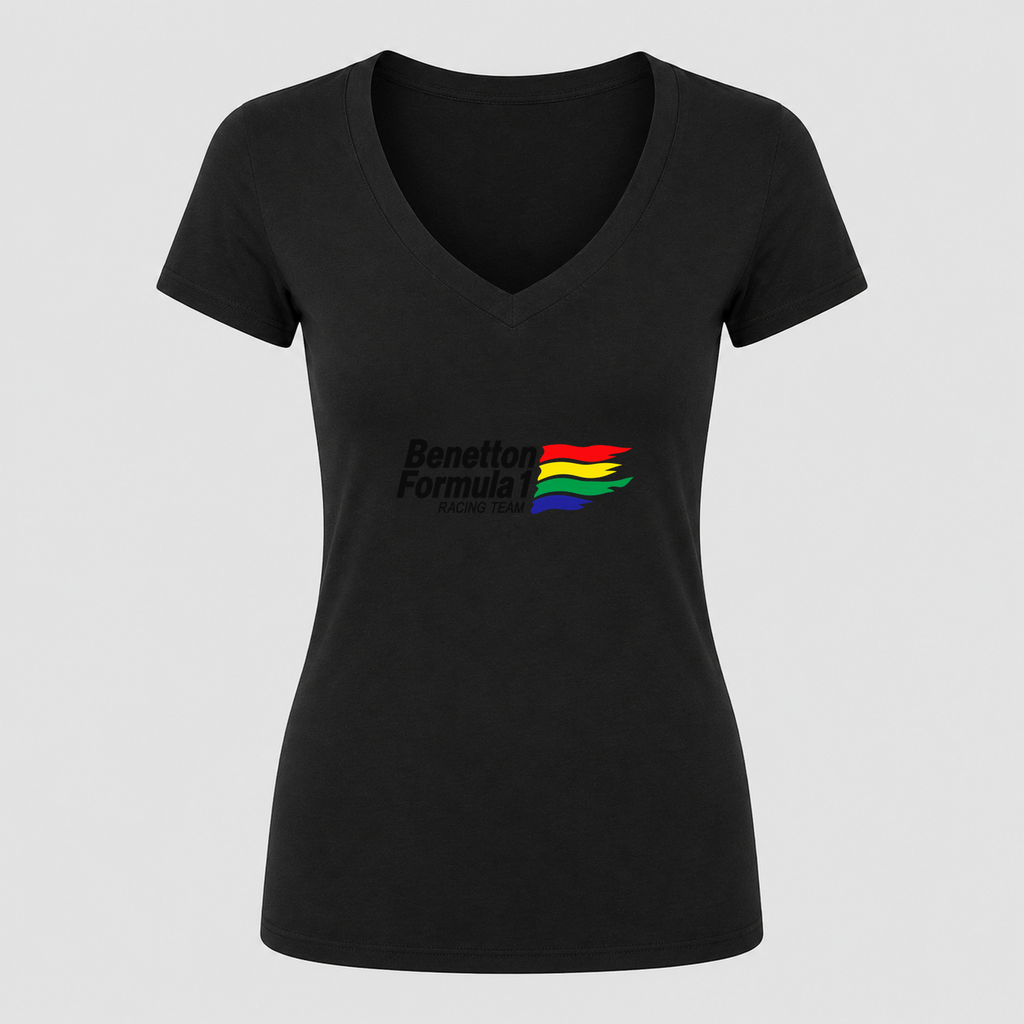 Women's Benetton Formula 1 Racing Team V Neck T-Shirt in black