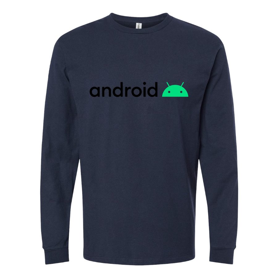 Men's Android-Logo Long sleeves Cotton Blend T-Shirt - Navy