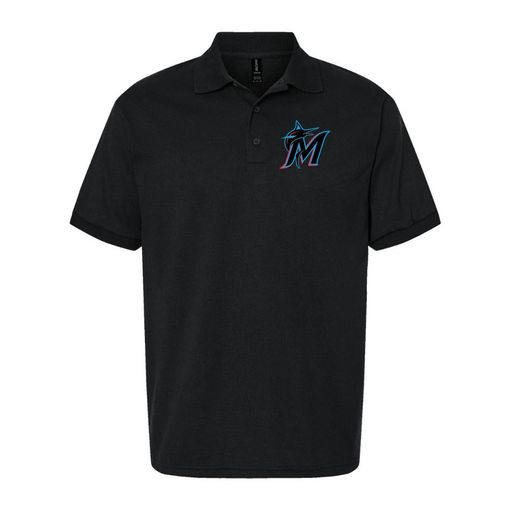 Men's Miami Marlins Dry Blend Polo - Black