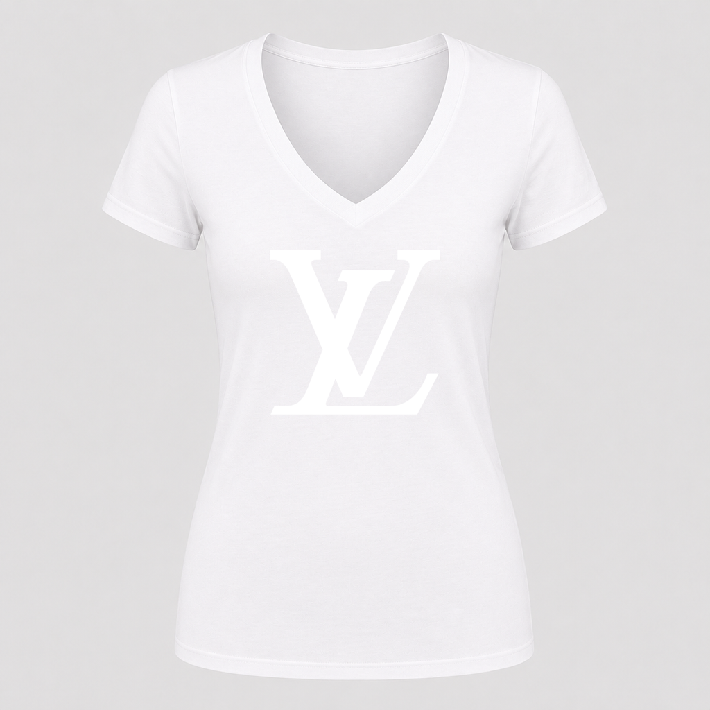 Women's Louis Vuitton White Design V Neck T-Shirt in white