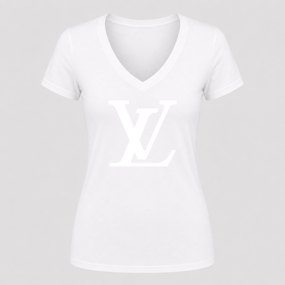 Women's Louis Vuitton White Design V Neck T-Shirt in white