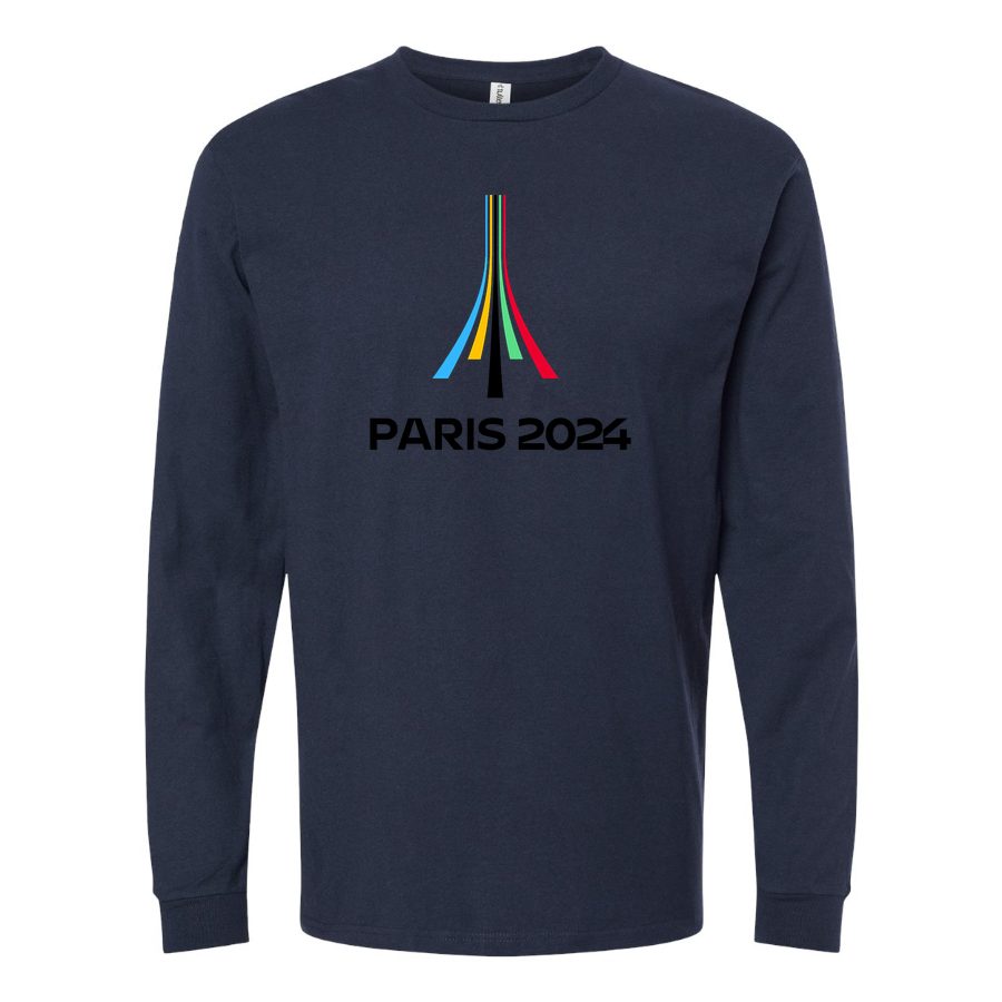 Men's Paris-2024-Olympics-logo-black Long sleeves Cotton Blend T-Shirt - Navy