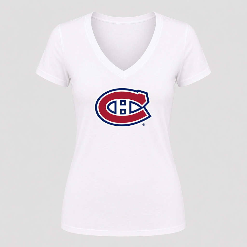 Women's Montreal Canadiens V Neck T-Shirt in white