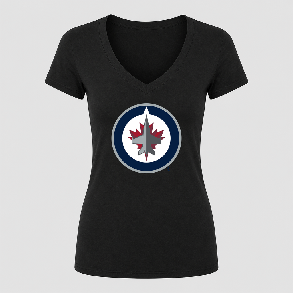 Women's Winnipeg Jets V Neck T-Shirt in black