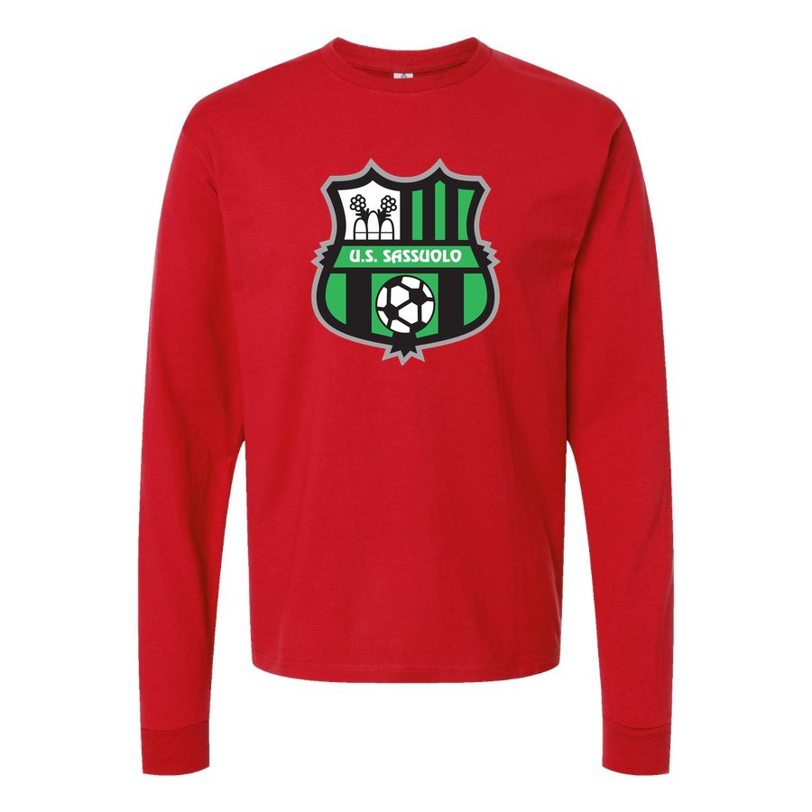 Men's U.S. Sassuolo Soccer Logo Long sleeves Cotton Blend T-Shirt - Red