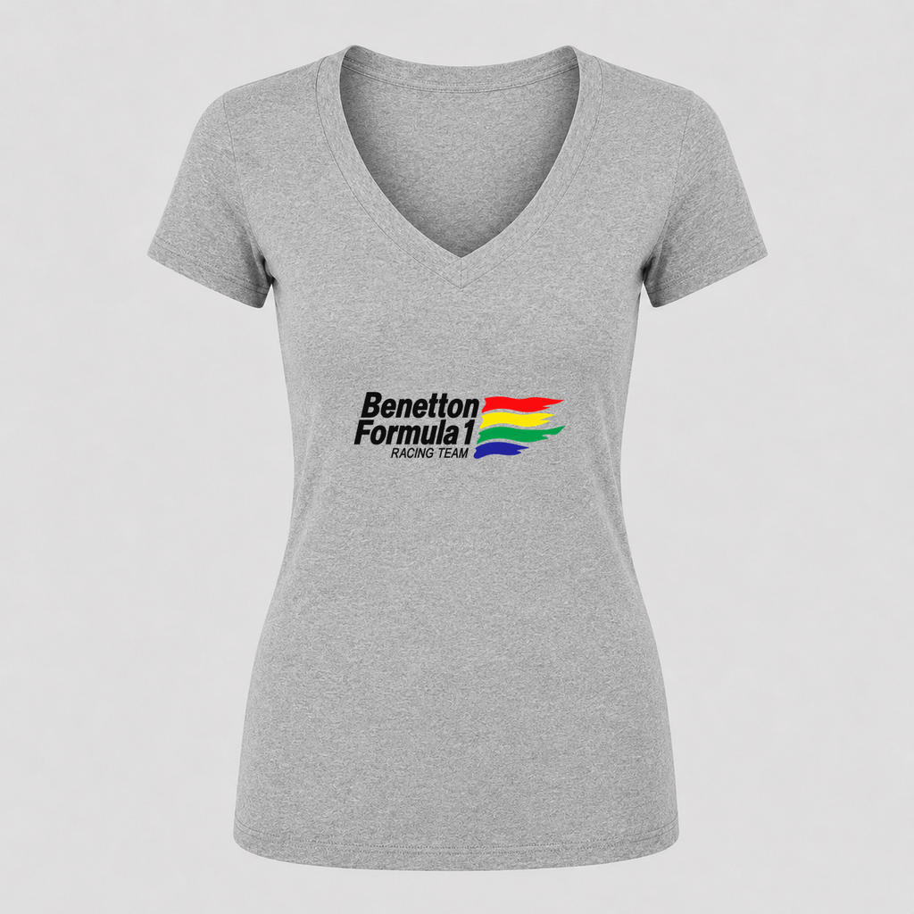 Women's Benetton Formula 1 Racing Team V Neck T-Shirt in gray