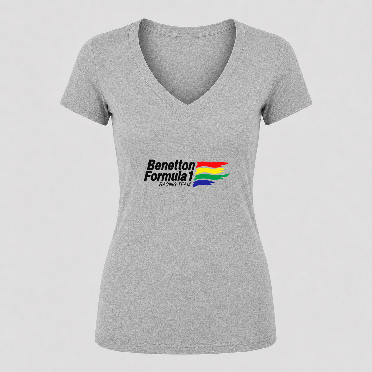 Women's Benetton Formula 1 Racing Team V Neck T-Shirt in gray