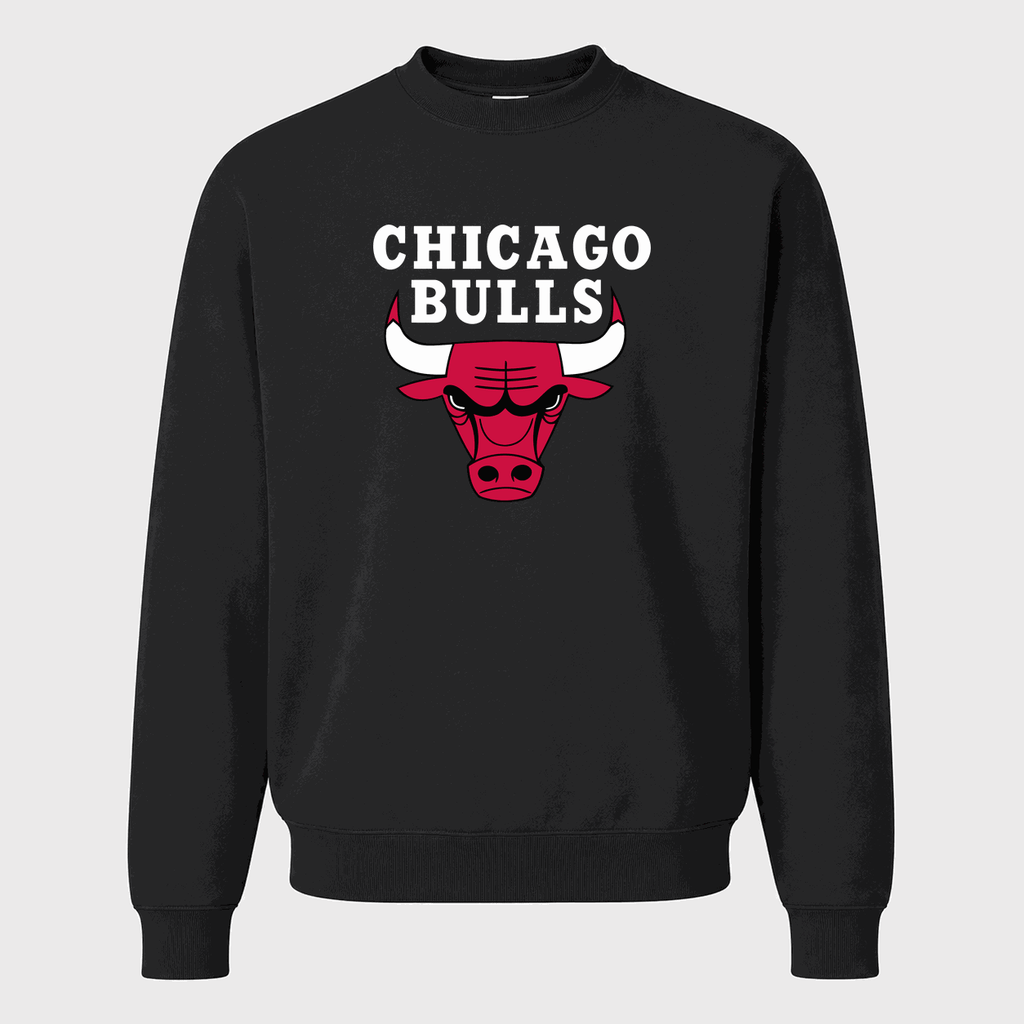 Men's Chicago Bulls White Logo Crewneck Sweatshirt - Black